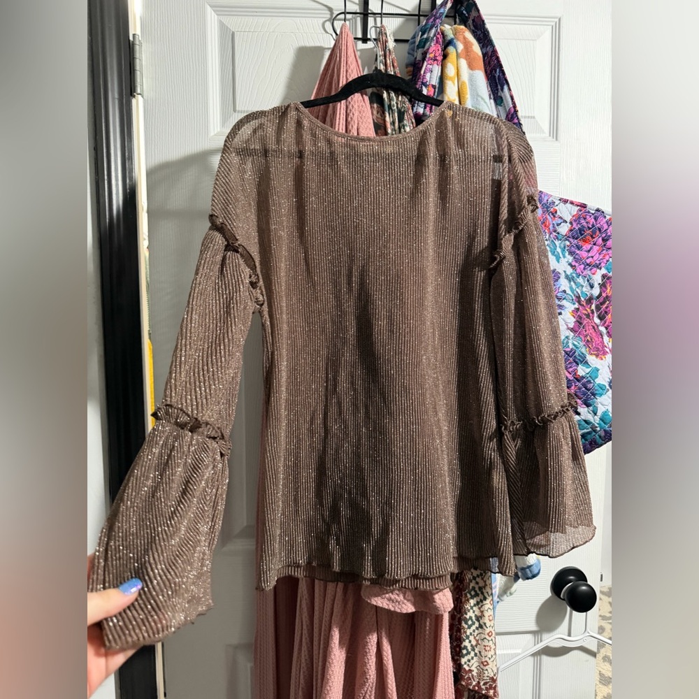 Gimmicks by BKE Brown Sheer Blouse